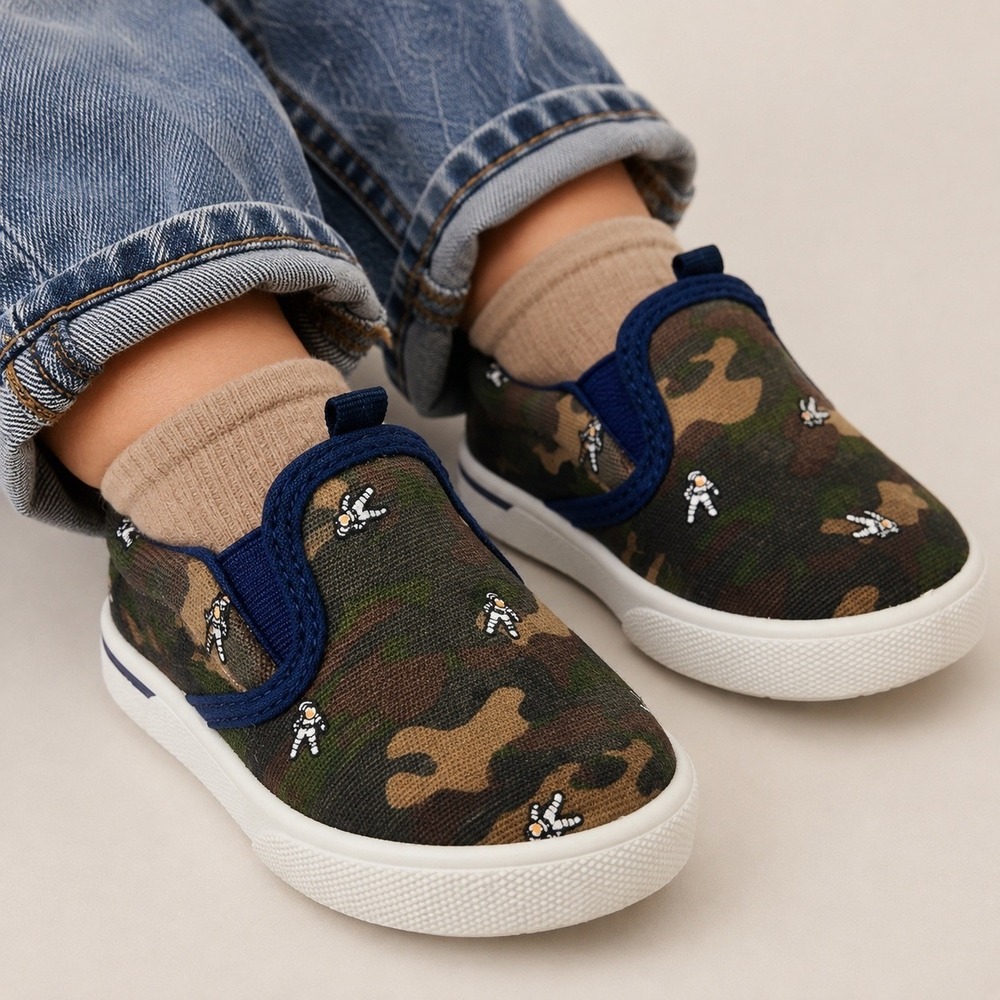 OshKosh Bgosh Toddler Boys Camo Astronaut Slip On Sneakers Shoes Blue Size 4
